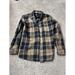 Ridgecut Toughwear Mens Medium Flannel Shirt Tan Black Plaid Button Down L/S